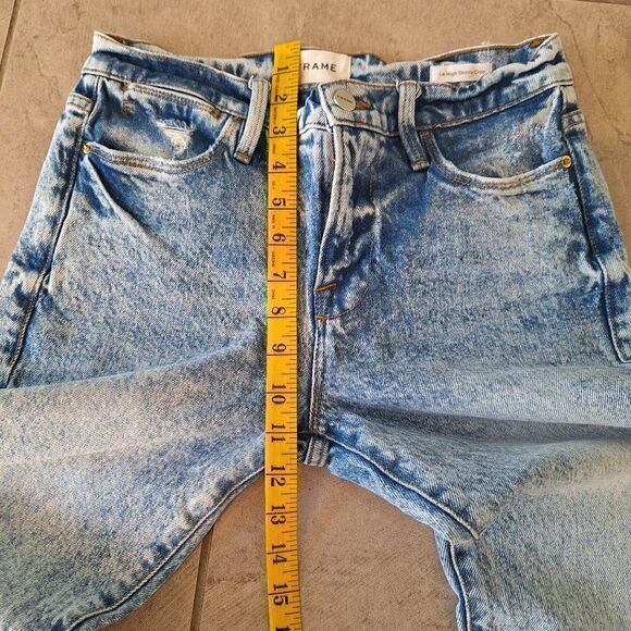 FRAME LE HIGH SKINNY JEANS CROPPED‎ FRAYED-HEM DISTRESSING LOMBARD WASH BLUE 26 - Picture 6 of 8